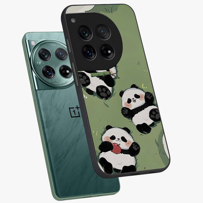 Lazy Panda Picnic Glass Case for 1+12 angled mockup showcasing glossy finish and vibrant cartoon detailing