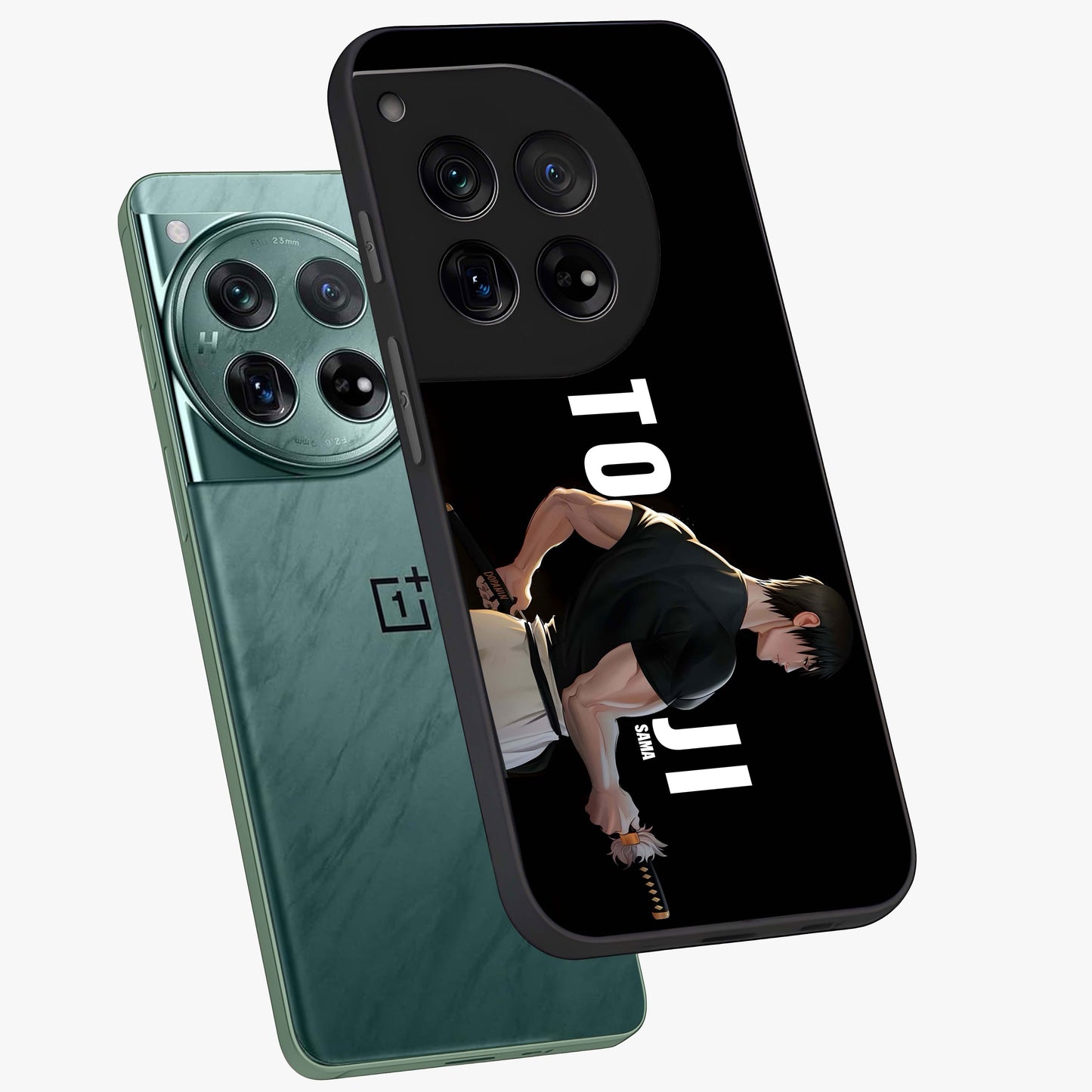 Midnight Blade Resolve Glass Case for 1+12 angled mockup showcasing glossy finish and dramatic midnight detailing