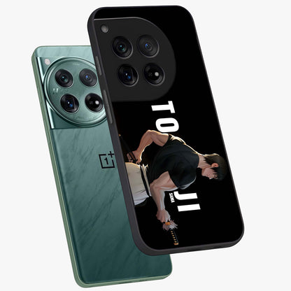 Midnight Blade Resolve Glass Case for 1+12 angled mockup showcasing glossy finish and dramatic midnight detailing