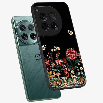 Midnight Bloom Pattern Glass Case for 1+12 angled mockup showcasing glossy finish and rich bloom detailing