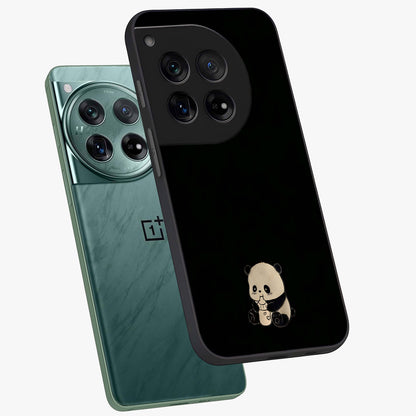 Midnight Panda Love Glass Case for 1+12 angled mockup showcasing glossy finish and soft contrast tones