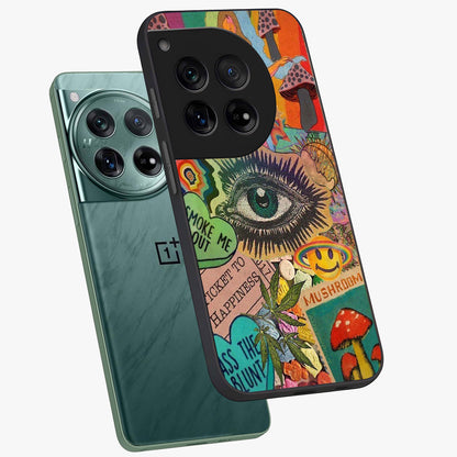 Mystic Eye Wonderland Glass Case for 1+12 angled mockup showcasing glossy finish and vibrant cosmic tones