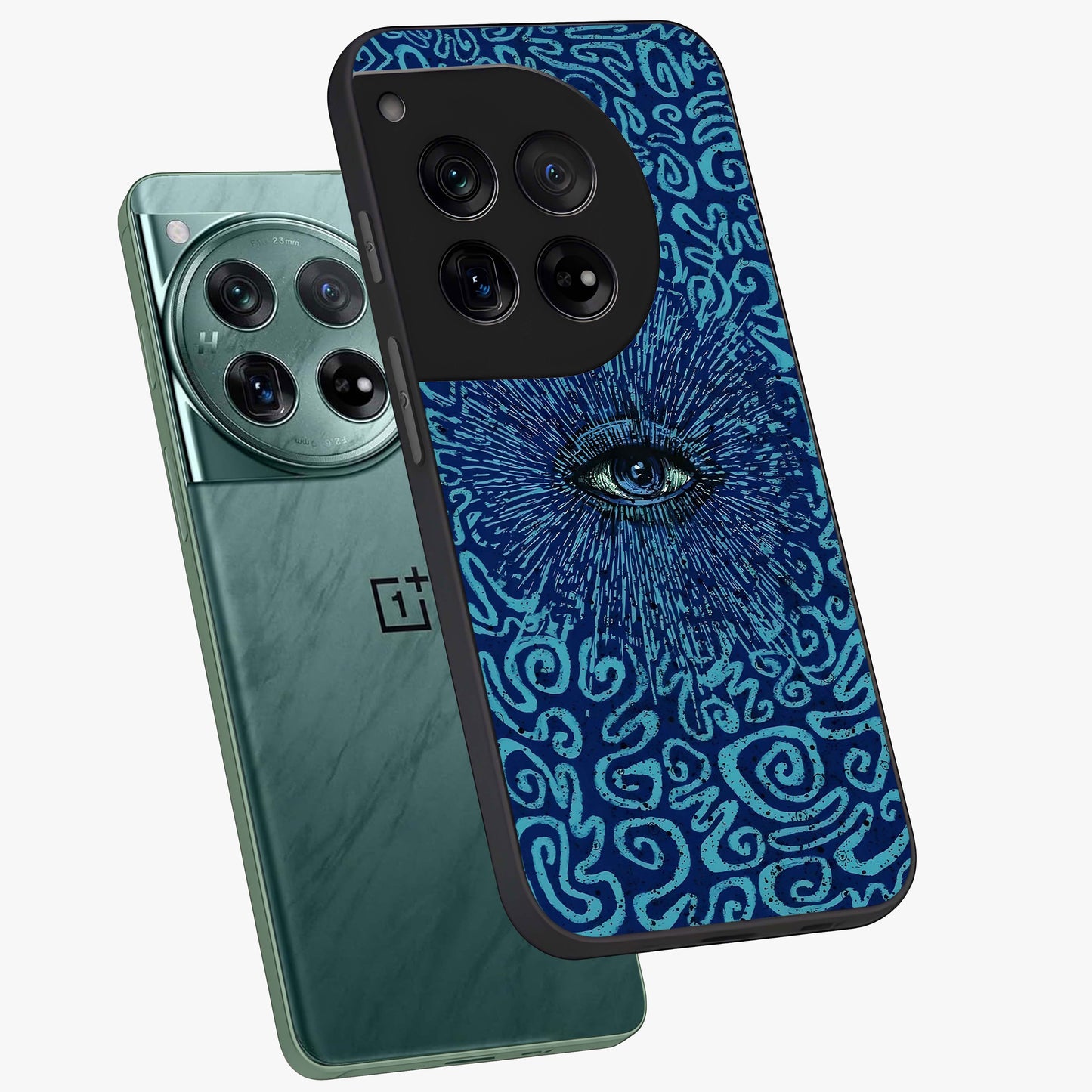 Mystic Inner Eye Glass Case for 1+12 angled mockup showcasing glossy finish and deep cosmic gradients