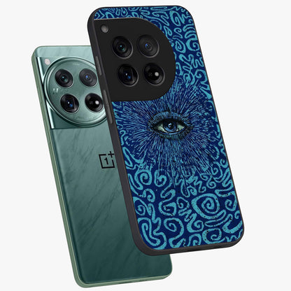 Mystic Inner Eye Glass Case for 1+12 angled mockup showcasing glossy finish and deep cosmic gradients