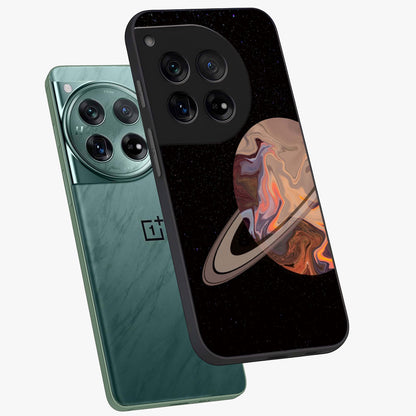 Mystic Saturn Aesthetic Glass Case for 1+12 angled mockup showcasing glossy finish and deep space gradients