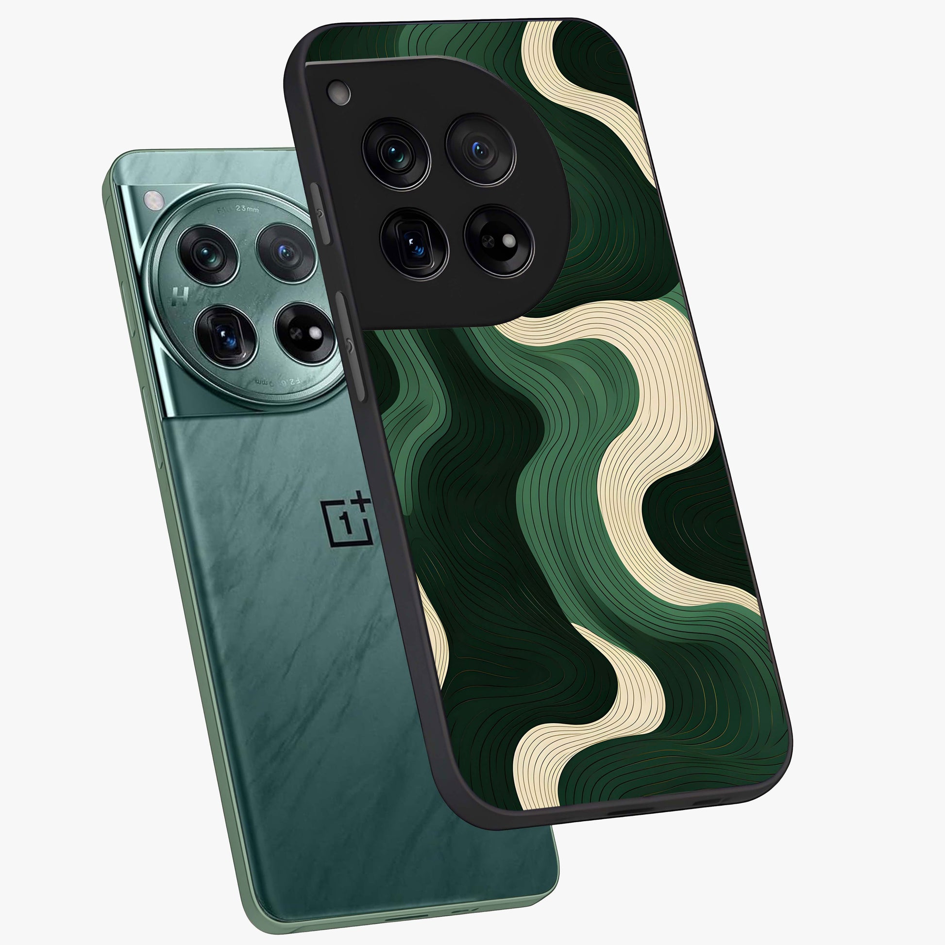 Organic Swirl Design Glass Case for 1+12 angled mockup showcasing glossy finish and smooth gradient tones