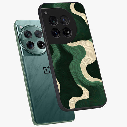 Organic Swirl Design Glass Case for 1+12 angled mockup showcasing glossy finish and smooth gradient tones