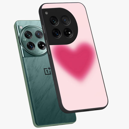 Pink Aura Heart Glass Case for 1+12 angled mockup showcasing glossy glass finish and radiant aura detailing
