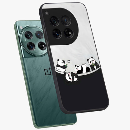 Playful Panda Parade Glass Case for 1+12 angled mockup showcasing glossy finish and soft pastel tones