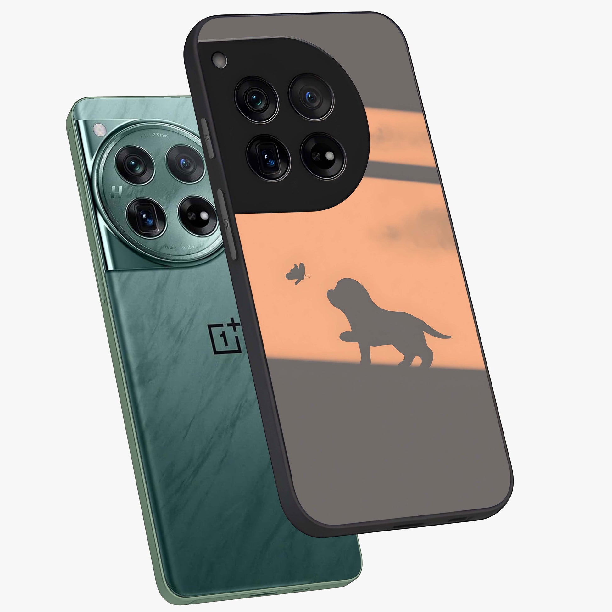 Puppy Shadow Art Glass Case for 1+12 angled mockup showcasing glossy finish and soft shadow detailing