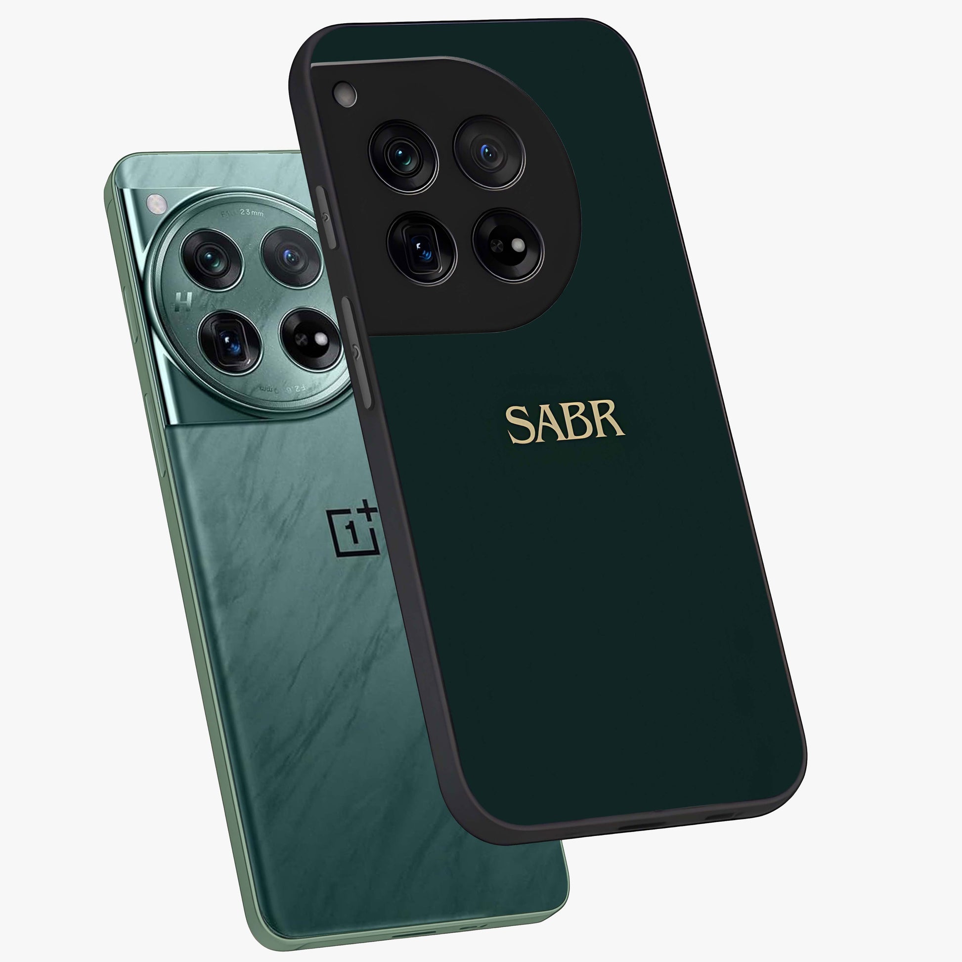 Sabr Minimal Patience Glass Case for 1+12 angled mockup showcasing glossy finish and subtle modern tones
