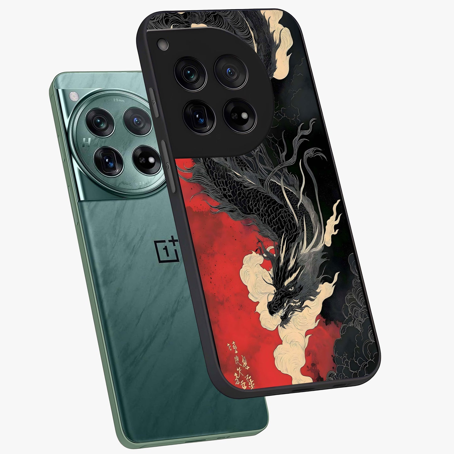 Shadow Dragon Fury Glass Case for 1+12 angled mockup showcasing glossy finish and powerful fantasy detailing