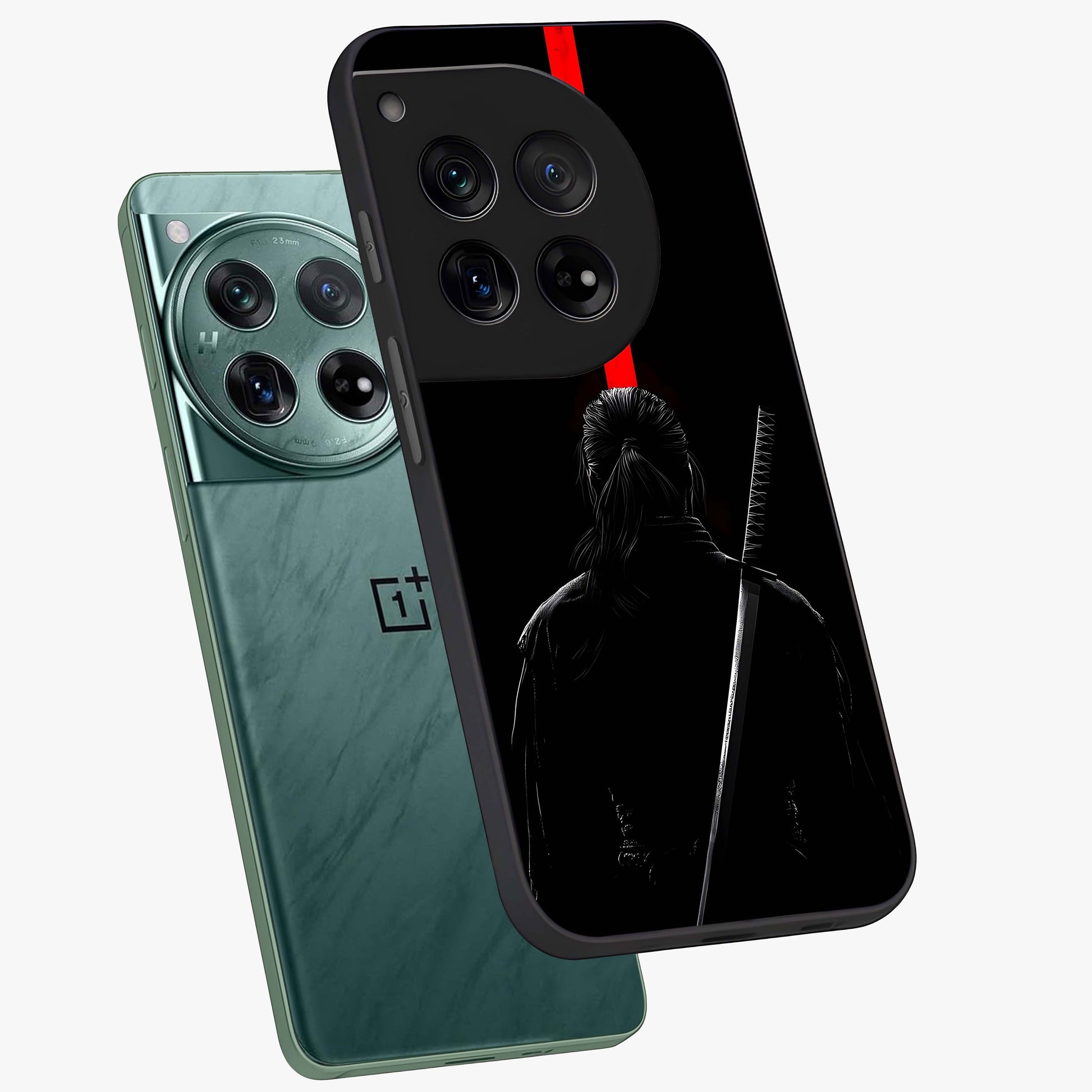 Silent Blade Resolve Glass Case for 1+12 angled mockup showcasing glossy finish and dramatic shadow detailing