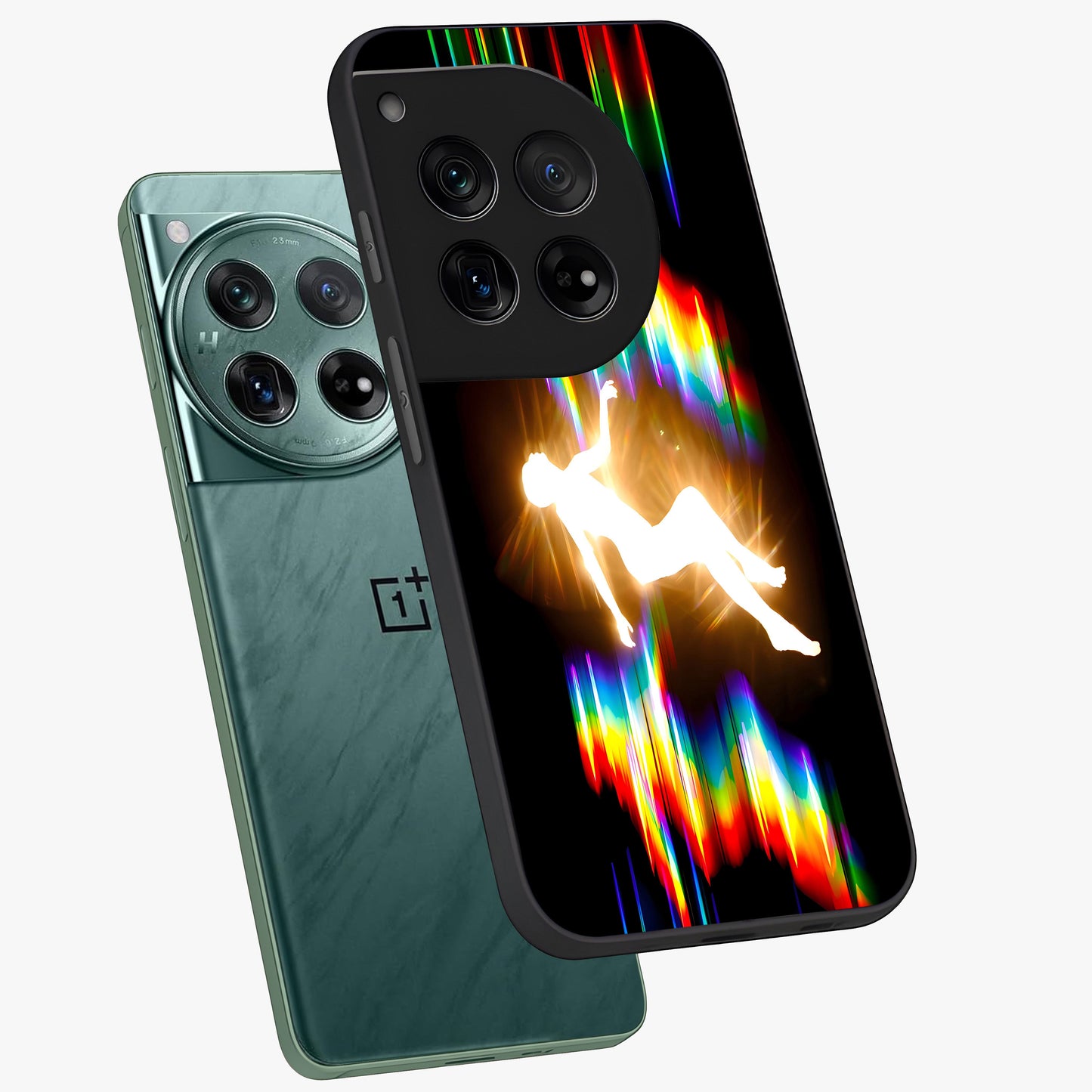 Soul in Spectrum Glass Case for 1+12 angled mockup showcasing glossy finish and vibrant gradient detailing
