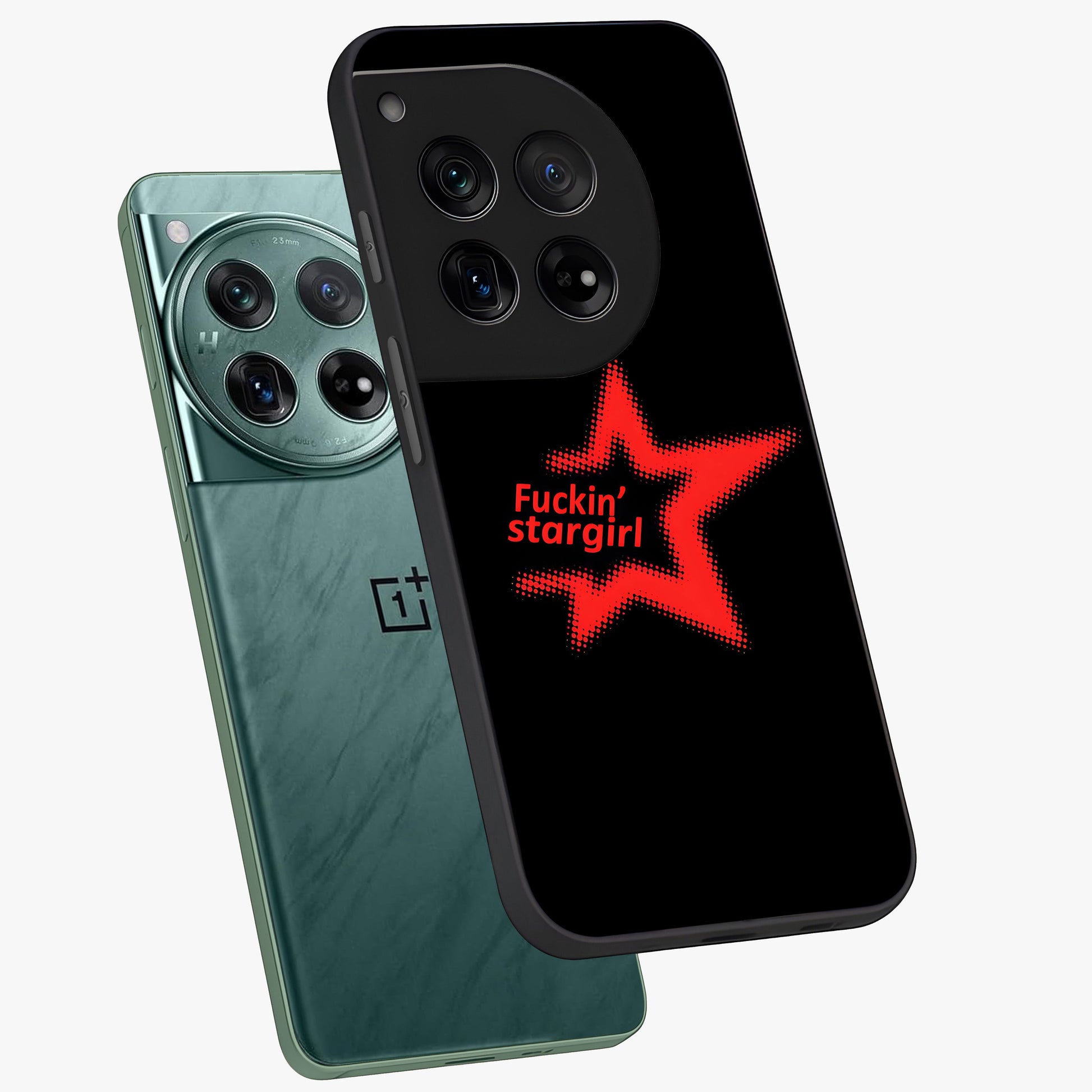 Starboy and Stargirl Energy Glass Case for 1+12 angled mockup showcasing glossy finish and vibrant cosmic tones