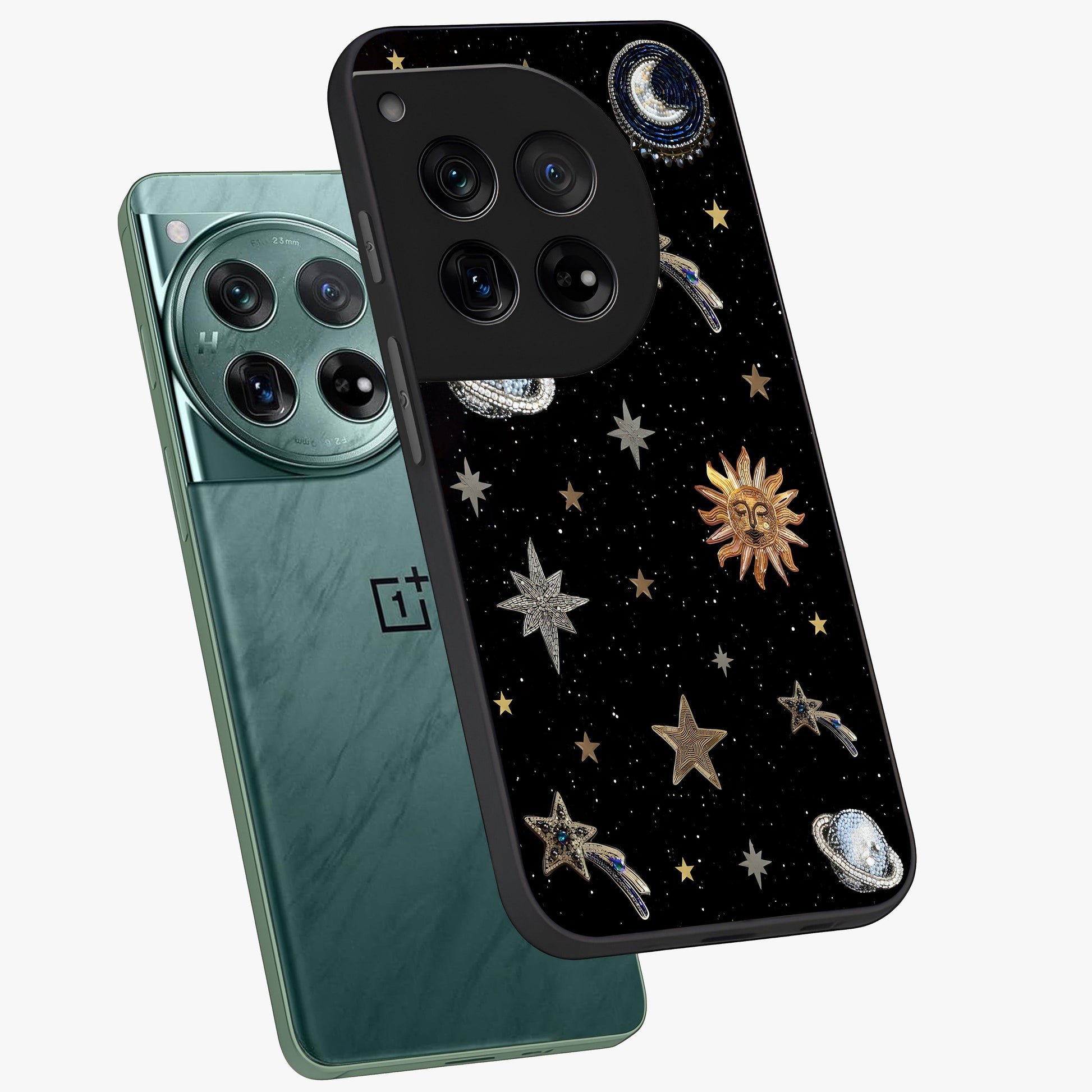 Stars and Planets Brooches Glass Case for 1+12 angled mockup showcasing glossy finish and luminous space tones