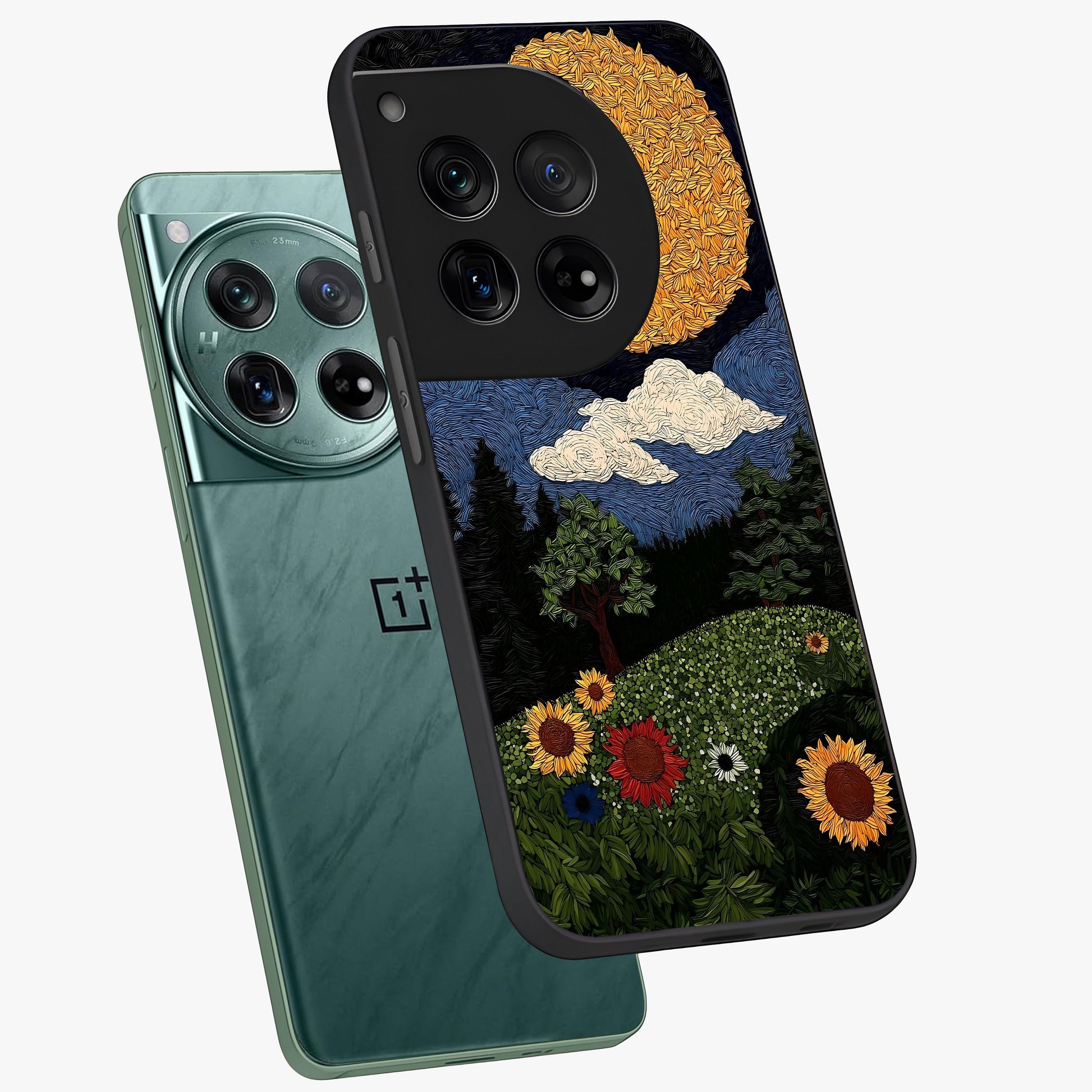 Sun and Moon Magic Design Glass Case for 1+12 angled mockup showcasing glossy finish and mystical gradient tones