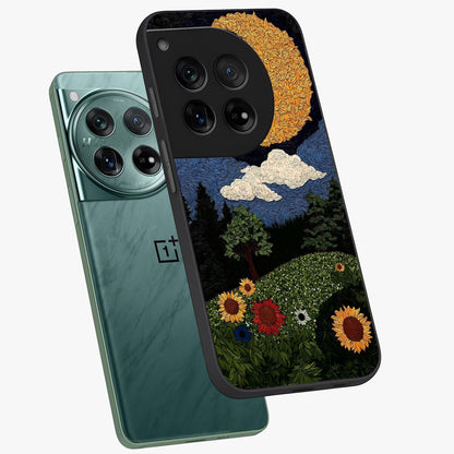 Sun and Moon Magic Design Glass Case for 1+12 angled mockup showcasing glossy finish and mystical gradient tones