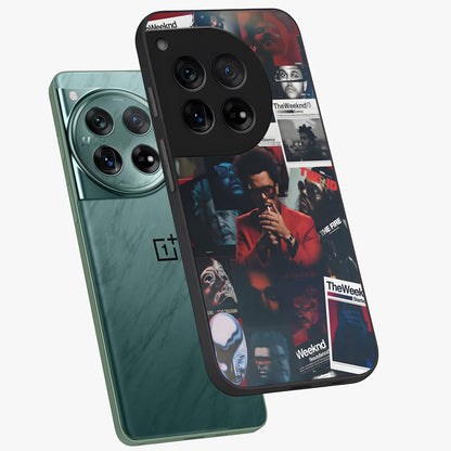 The Weeknd Glass Case for 1+12 angled mockup showcasing glossy finish and bold modern tones