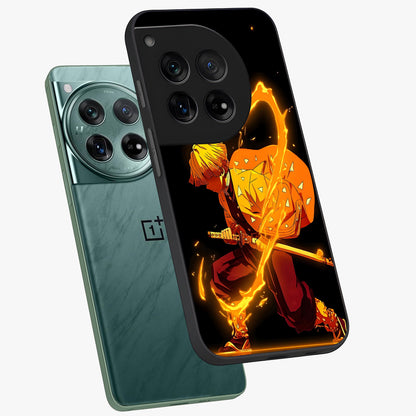 Thunder Flame Execution Glass Case for 1+12 angled mockup showcasing glossy finish and dramatic high contrast tones