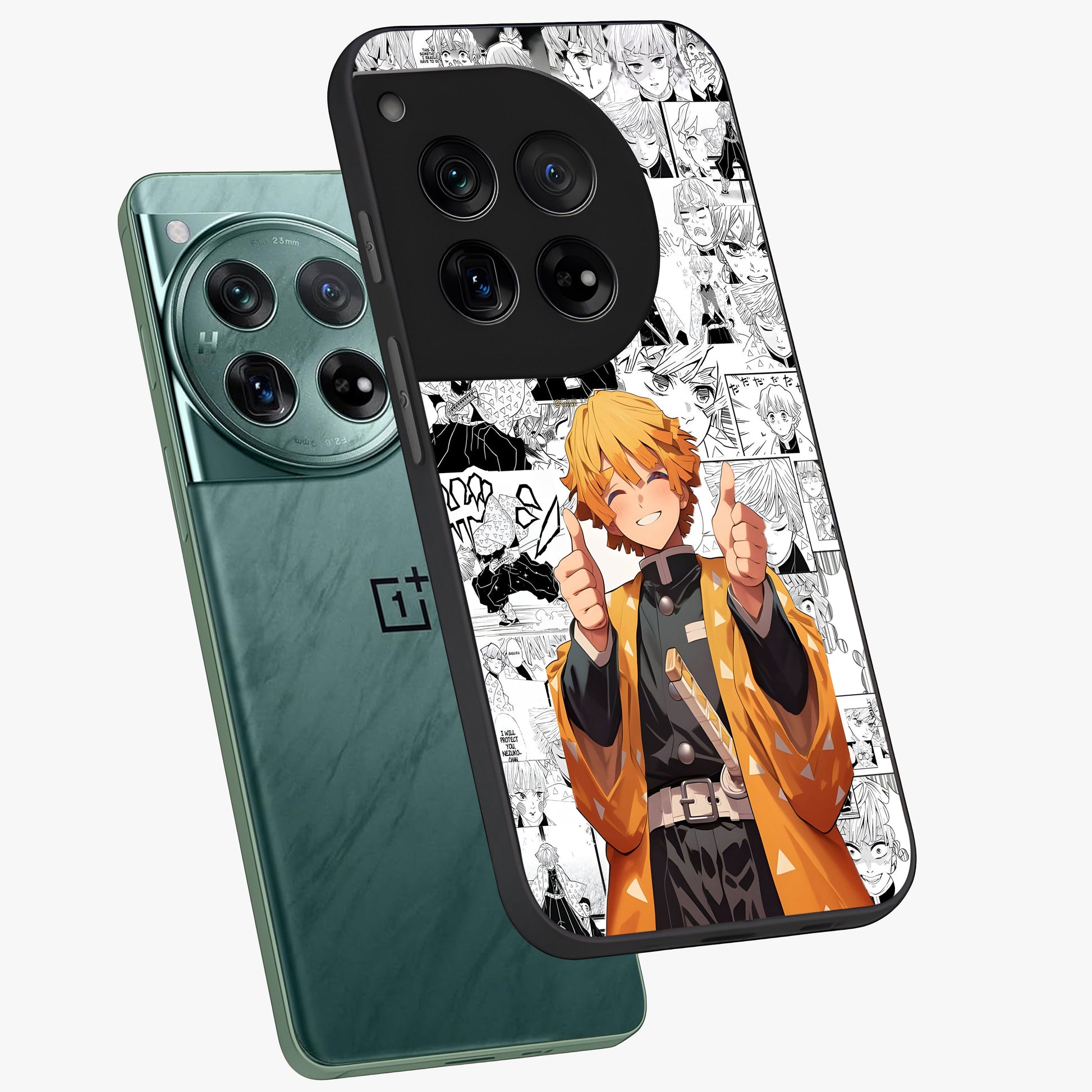 Thunder Smile Hero Glass Case for 1+12 angled mockup showcasing glossy glass finish and high energy detailing