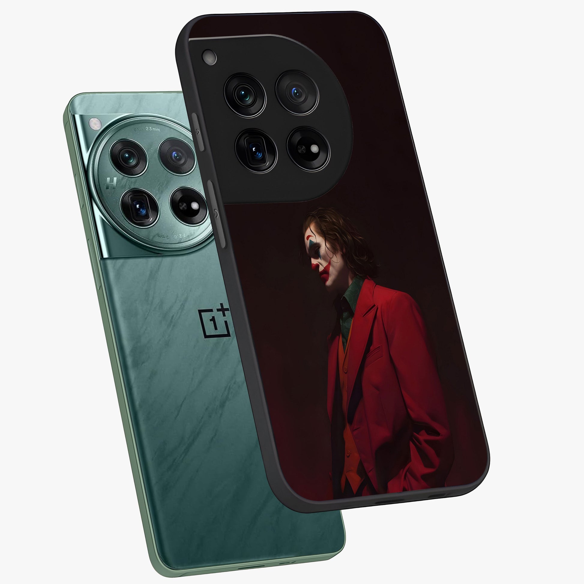 Tragic Chaos King Glass Case for 1+12 angled mockup showcasing glossy finish and bold shadow detailing