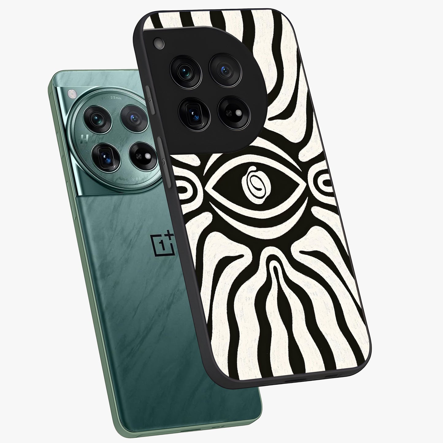 Trancewave Illusion Art Glass Case for 1+12 angled mockup showcasing glossy finish and psychedelic detailing