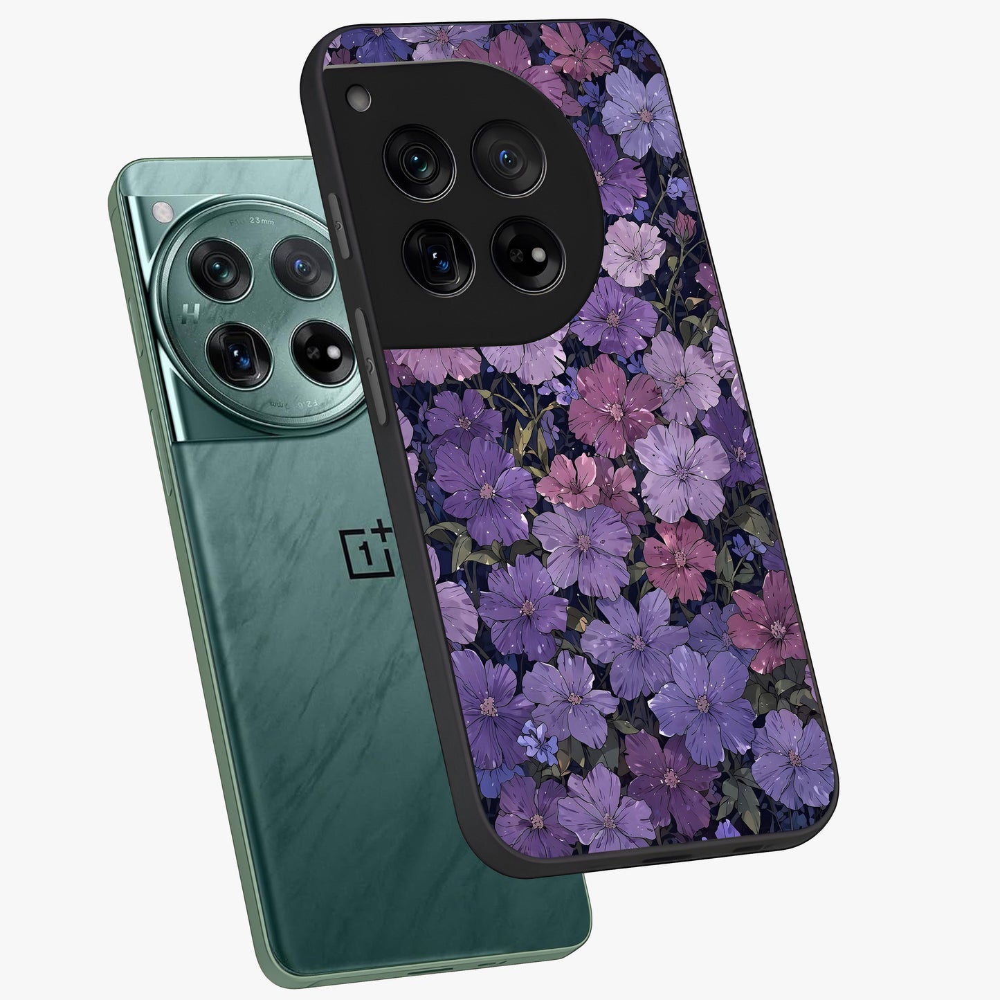 Velvet Bloom Tapestry Glass Case for 1+12 angled mockup showcasing glossy finish and deep velvet tones