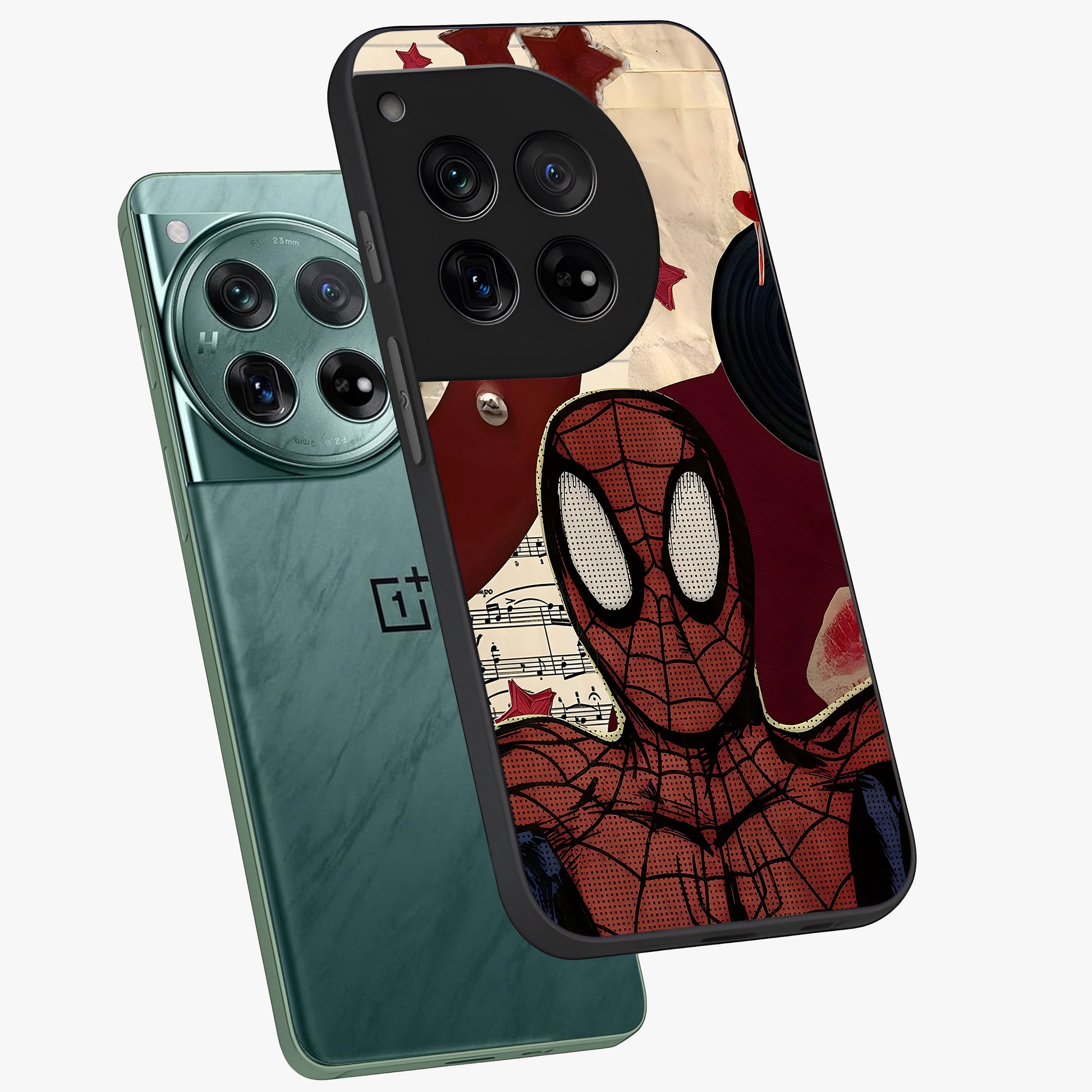 Web Warrior Vibes Glass Case for 1+12 angled mockup showcasing glossy finish and bold comic style detailing