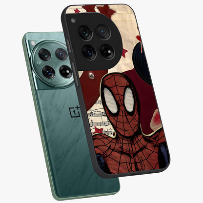 Web Warrior Vibes Glass Case for 1+12 angled mockup showcasing glossy finish and bold comic style detailing