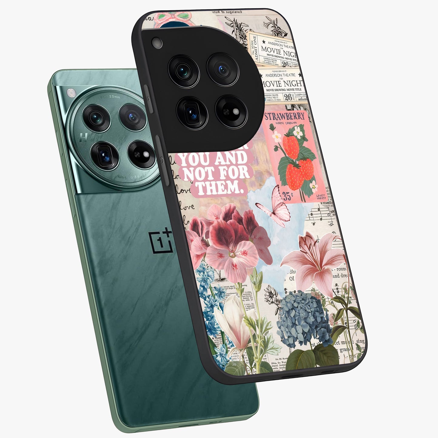 Whimsical Vintage Aesthetic Glass Case for 1+12 angled mockup showcasing glossy glass finish and soft nostalgic tones