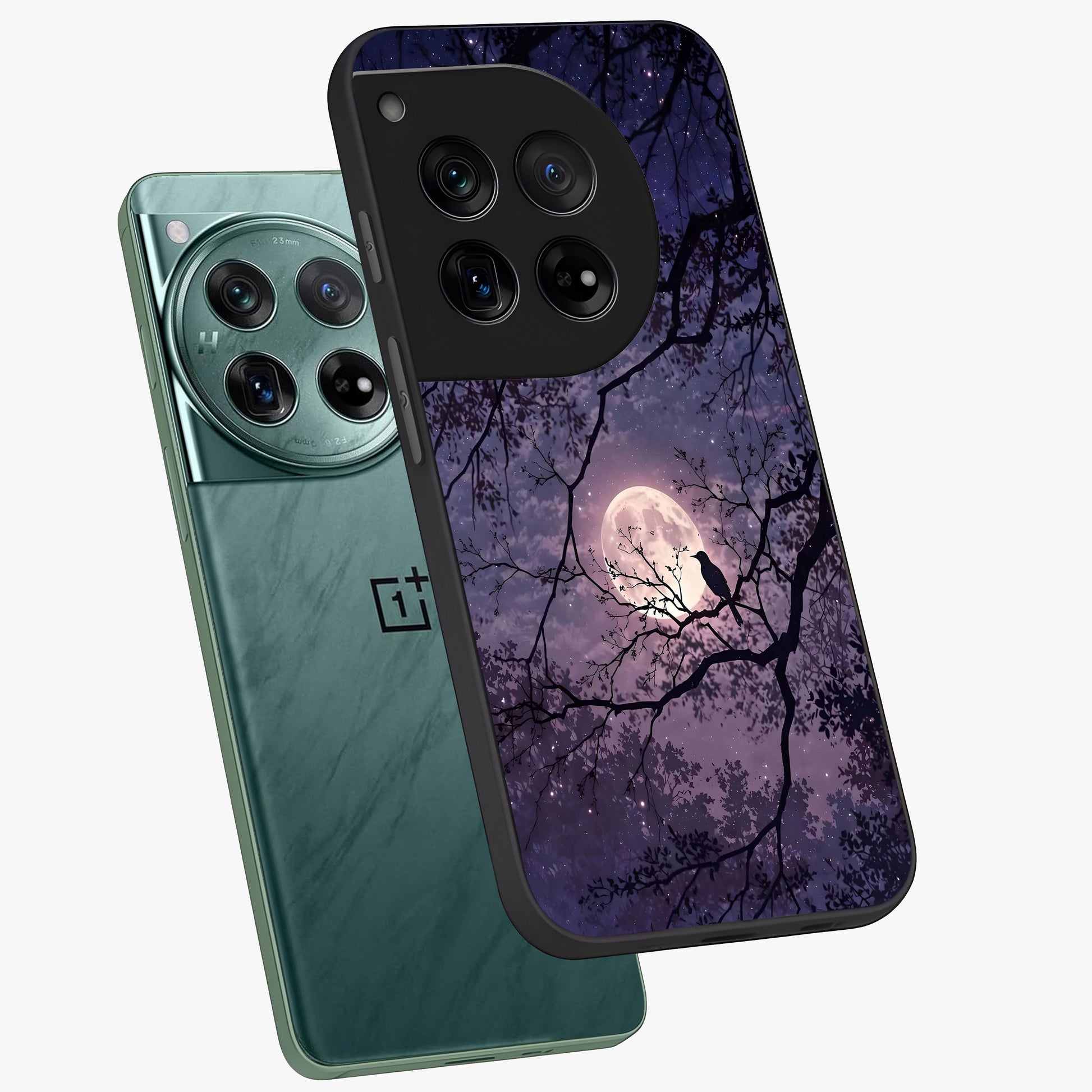 Whispering Moon Silence Glass Case for 1+12 angled mockup showcasing glossy finish and subtle celestial detailing