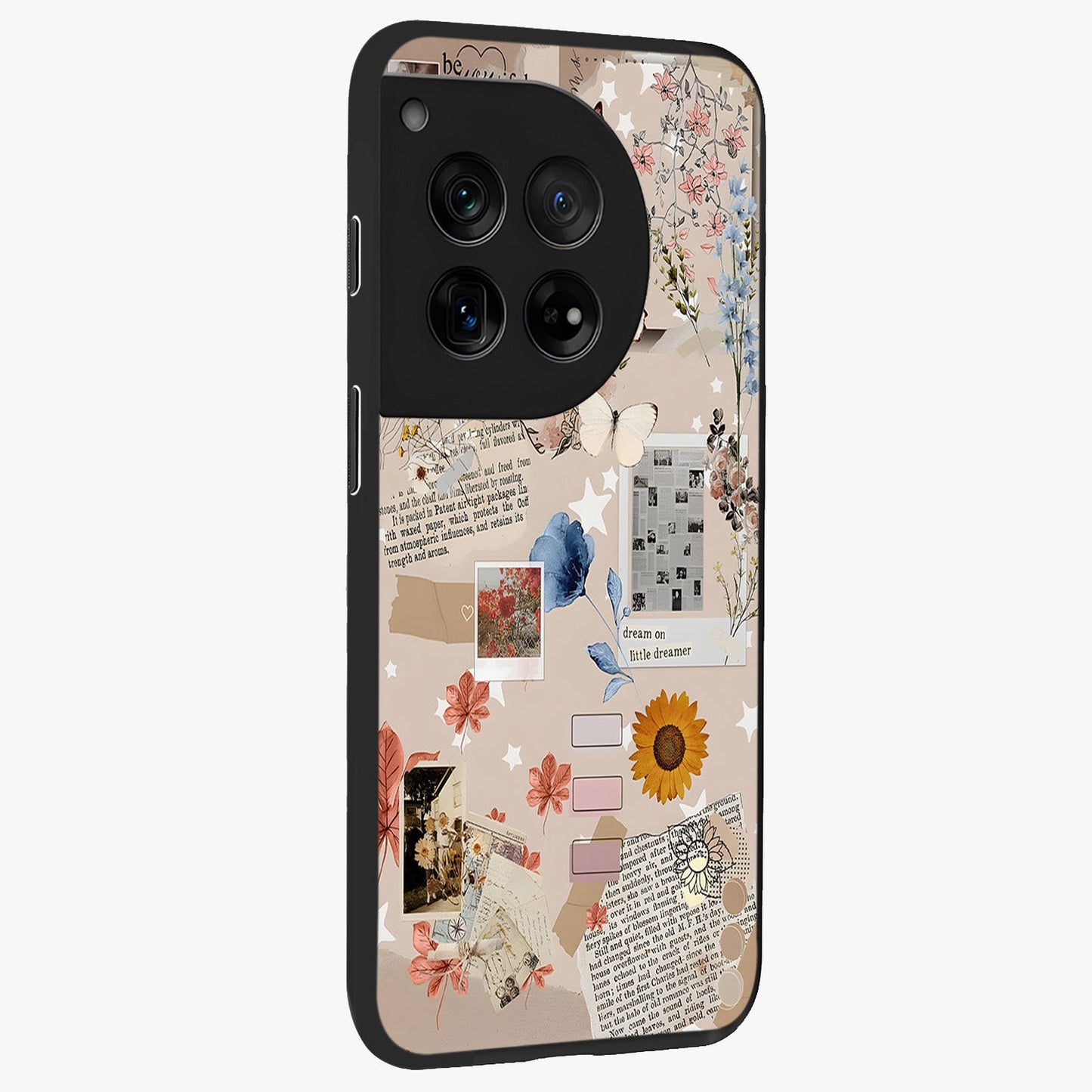 Aesthetic Butterfly Glass Case for 1+12 side perspective highlighting premium edges and butterfly illustration