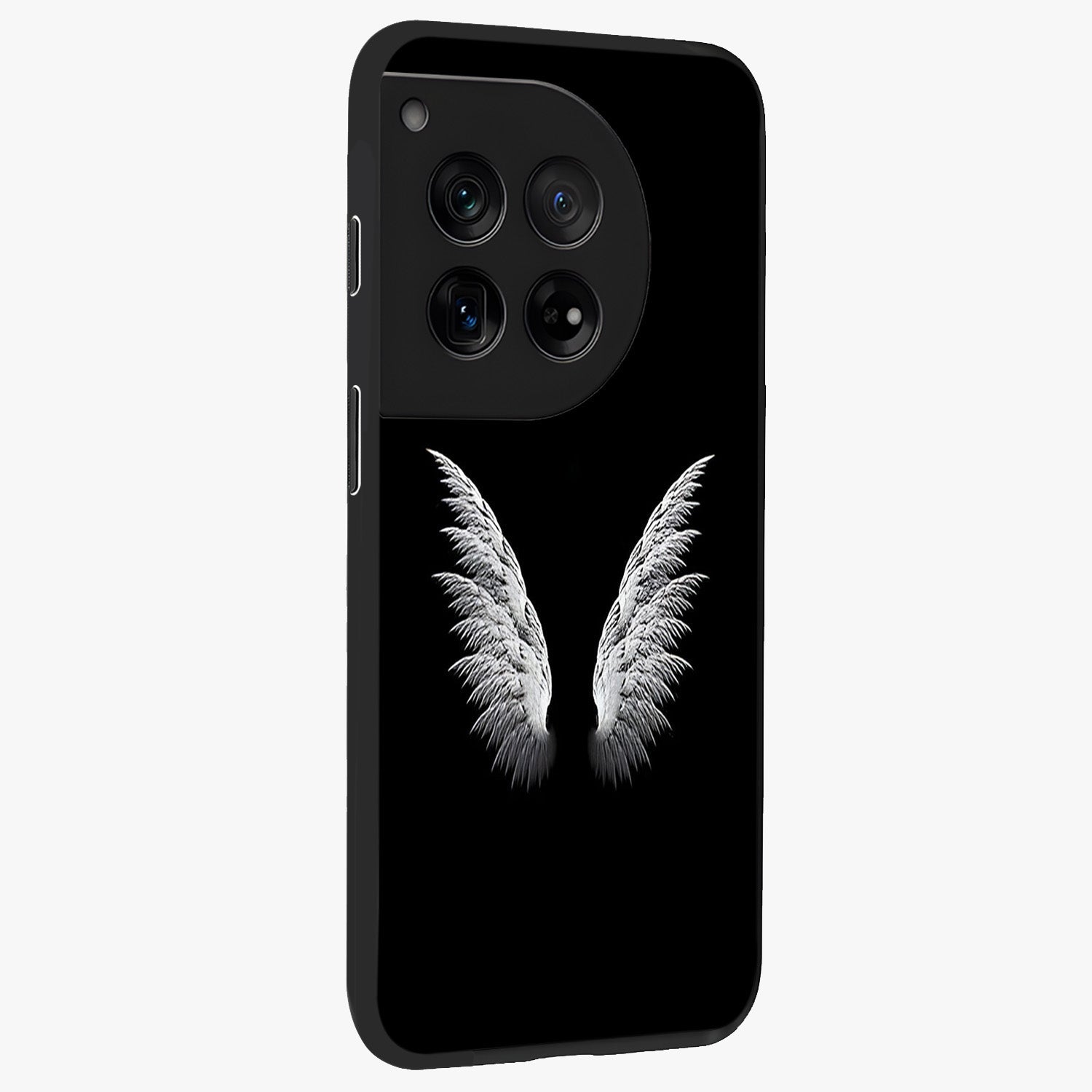 Angel Wing Grace Glass Case for 1+12 side perspective highlighting delicate wing illustration details