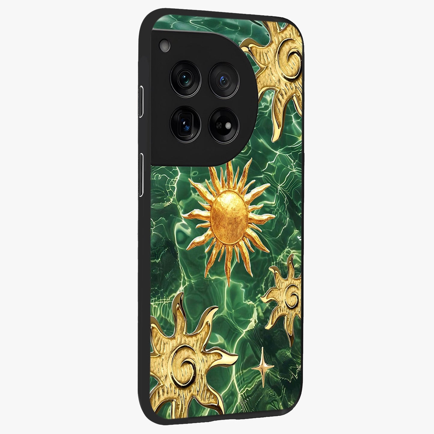 Aqua Sun Mirage Glass Case for 1+12 side perspective highlighting bold mirage style design details