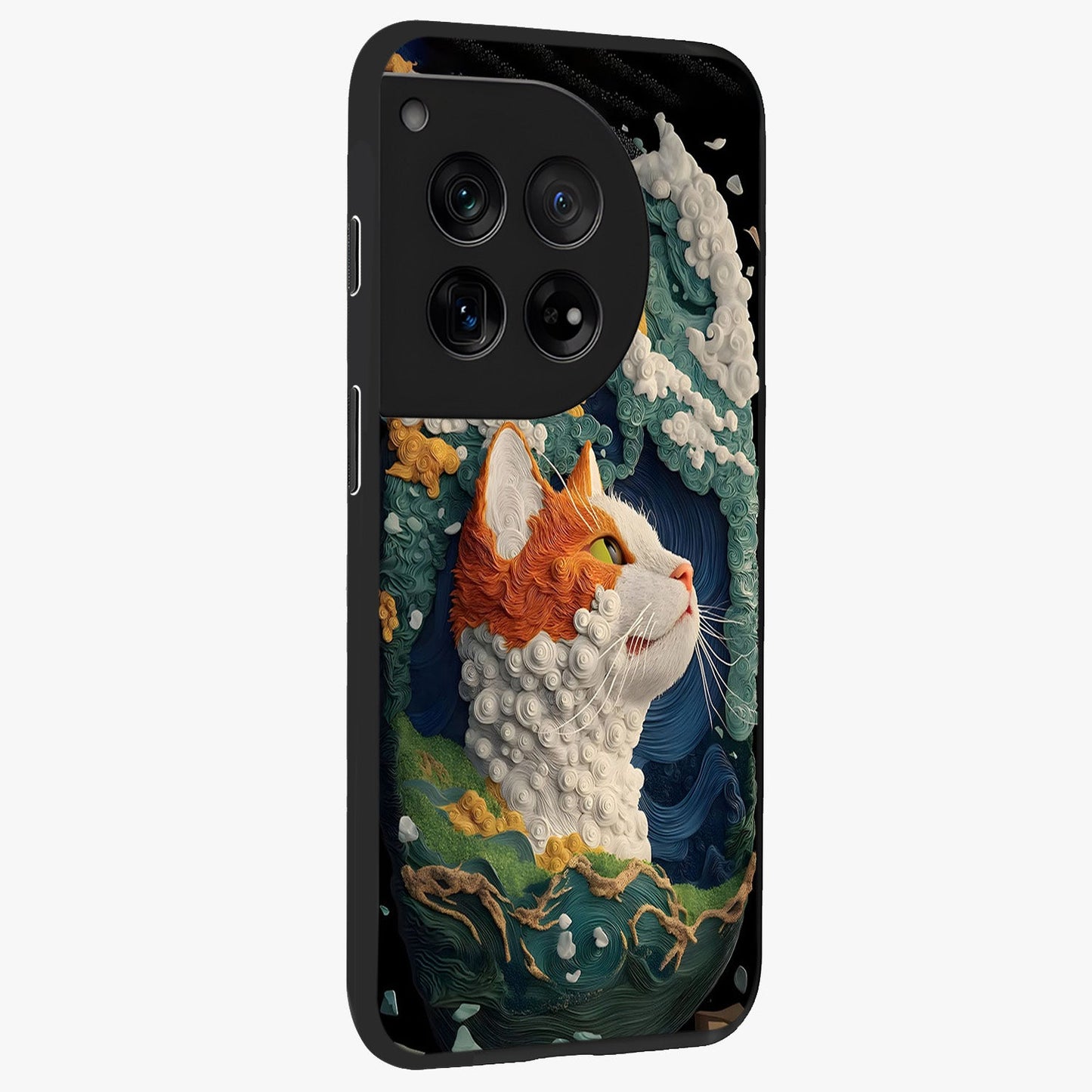 Aurora Cat Dreams Glass Case for 1+12 side perspective highlighting detailed feline illustration and smooth edges