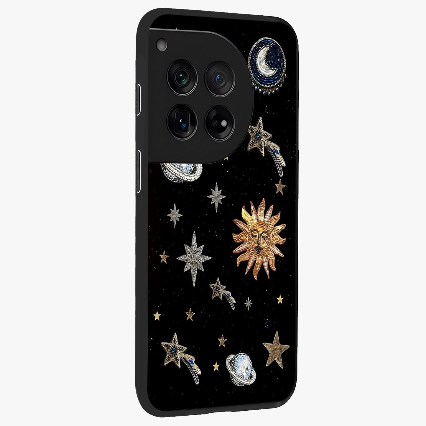 Beaded Cosmic Dreams Glass Case for 1+12 side perspective highlighting intricate beaded cosmic textures