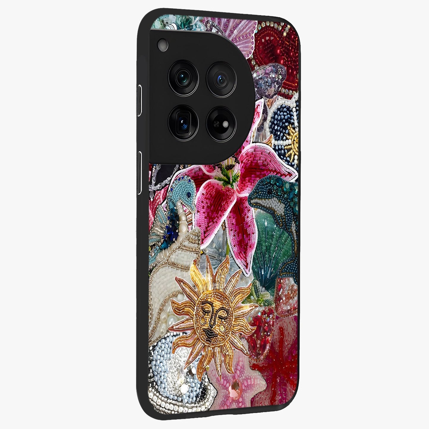 Beaded Garden Fantasy Glass Case for 1+12 side perspective highlighting intricate bead patterns and vibrant colors