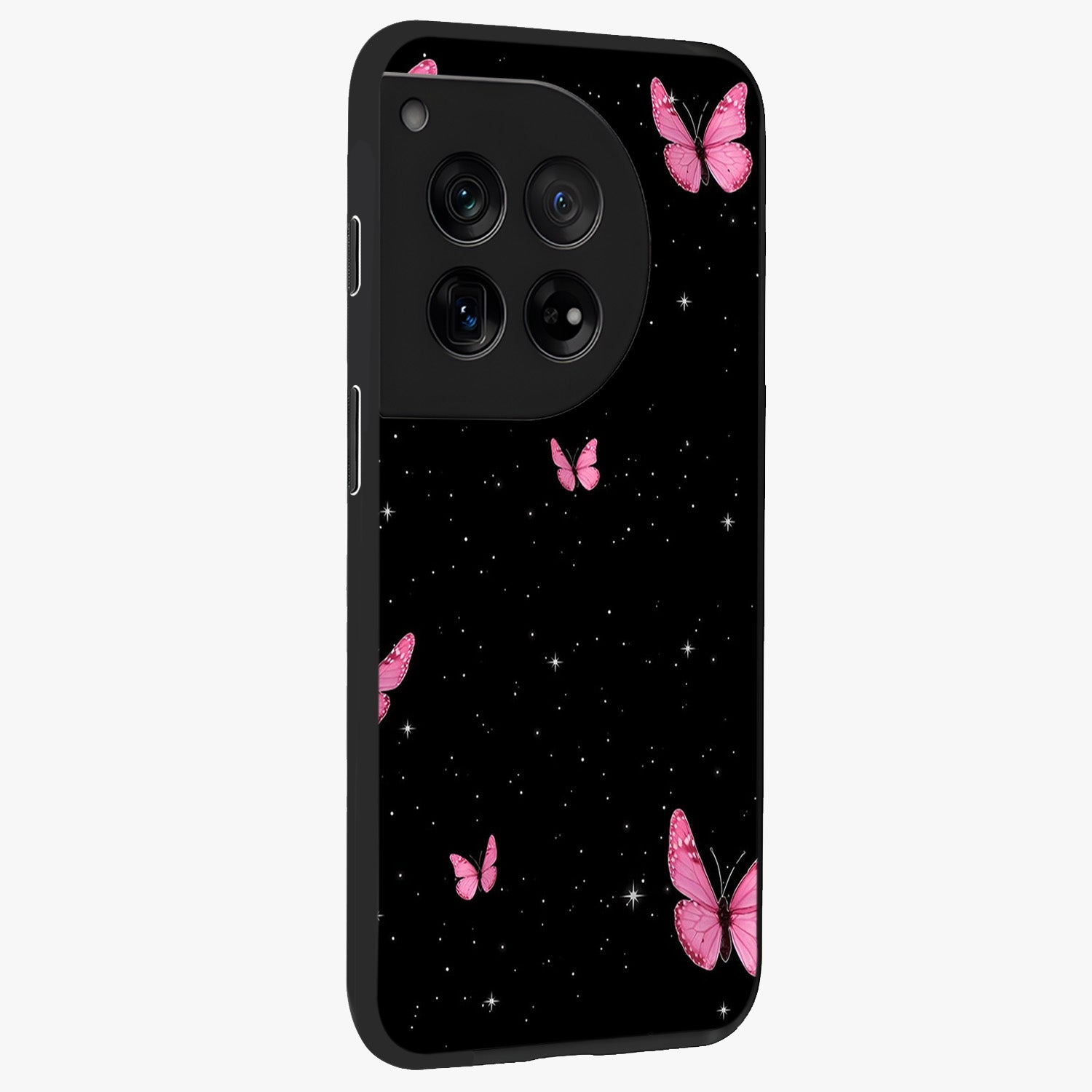 Blinking Butterfly Glass Case for 1+12 displayed upright for graceful aesthetic visibility and premium finish.