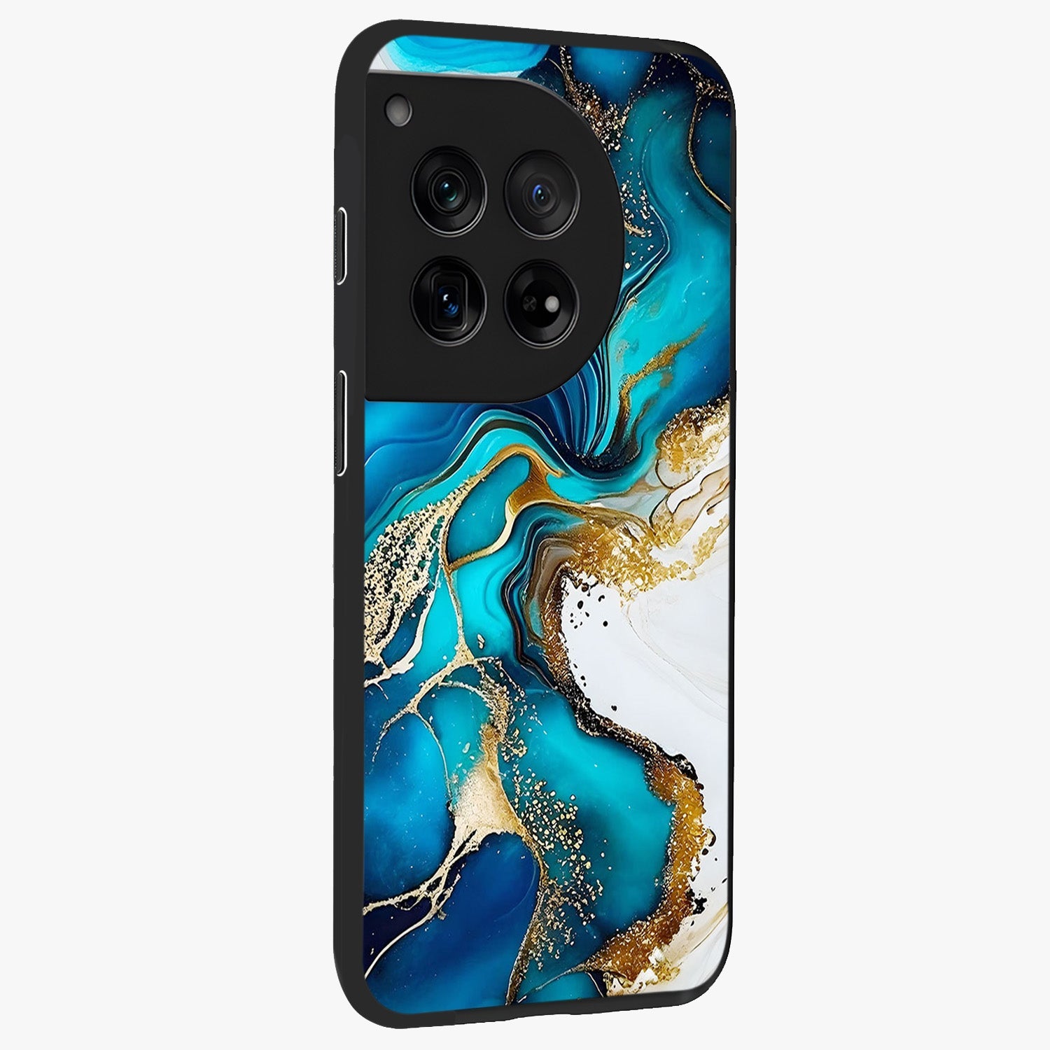 Blue and White Marble With Golden Viens Art Glass Case for 1+12 side perspective highlighting rich marble textures and elegant gold accents