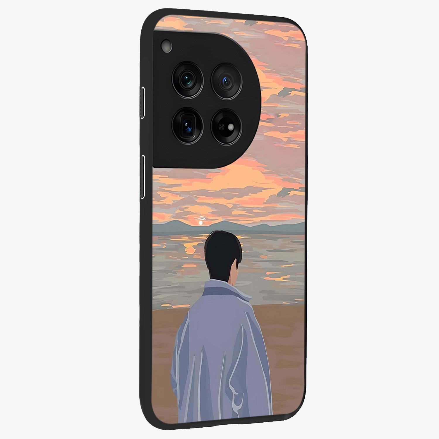 Boy Facing Sunset Beach Glass Case for 1+12 side perspective highlighting calming sunset gradients and smooth edges