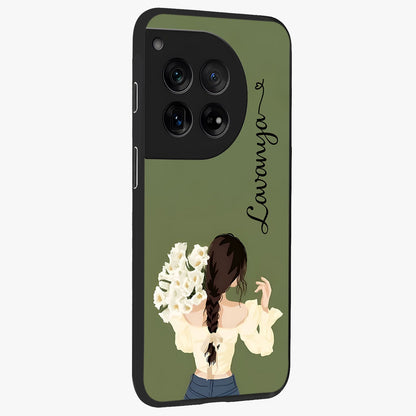 Braided Spring Beauty With Custom Name Glass Case for 1+12 side perspective highlighting custom name typography and smooth edges