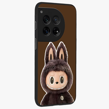 Brown Labubu Design Glass Case for 1+12 side perspective highlighting charming character detailing and smooth edges