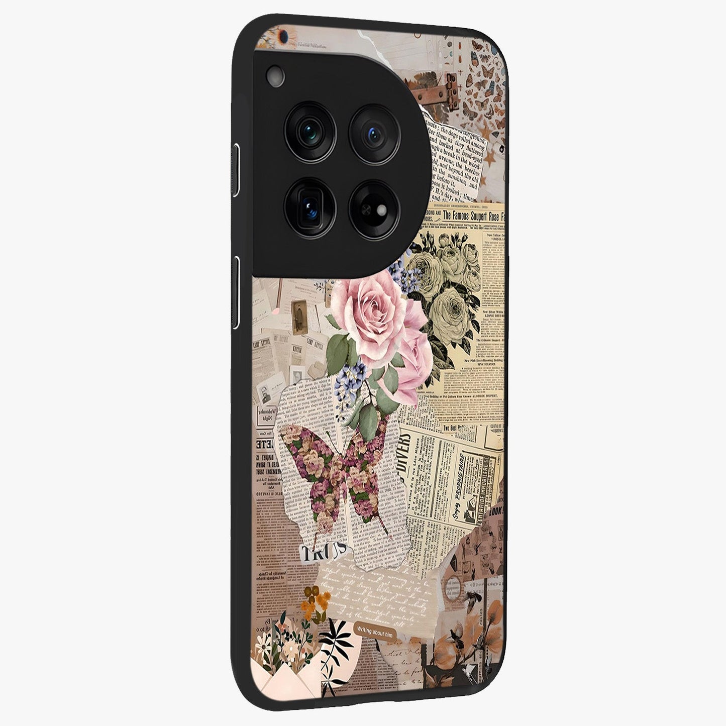 Butterfly News Bloom Glass Case for 1+12 side perspective highlighting intricate bloom details and premium finish