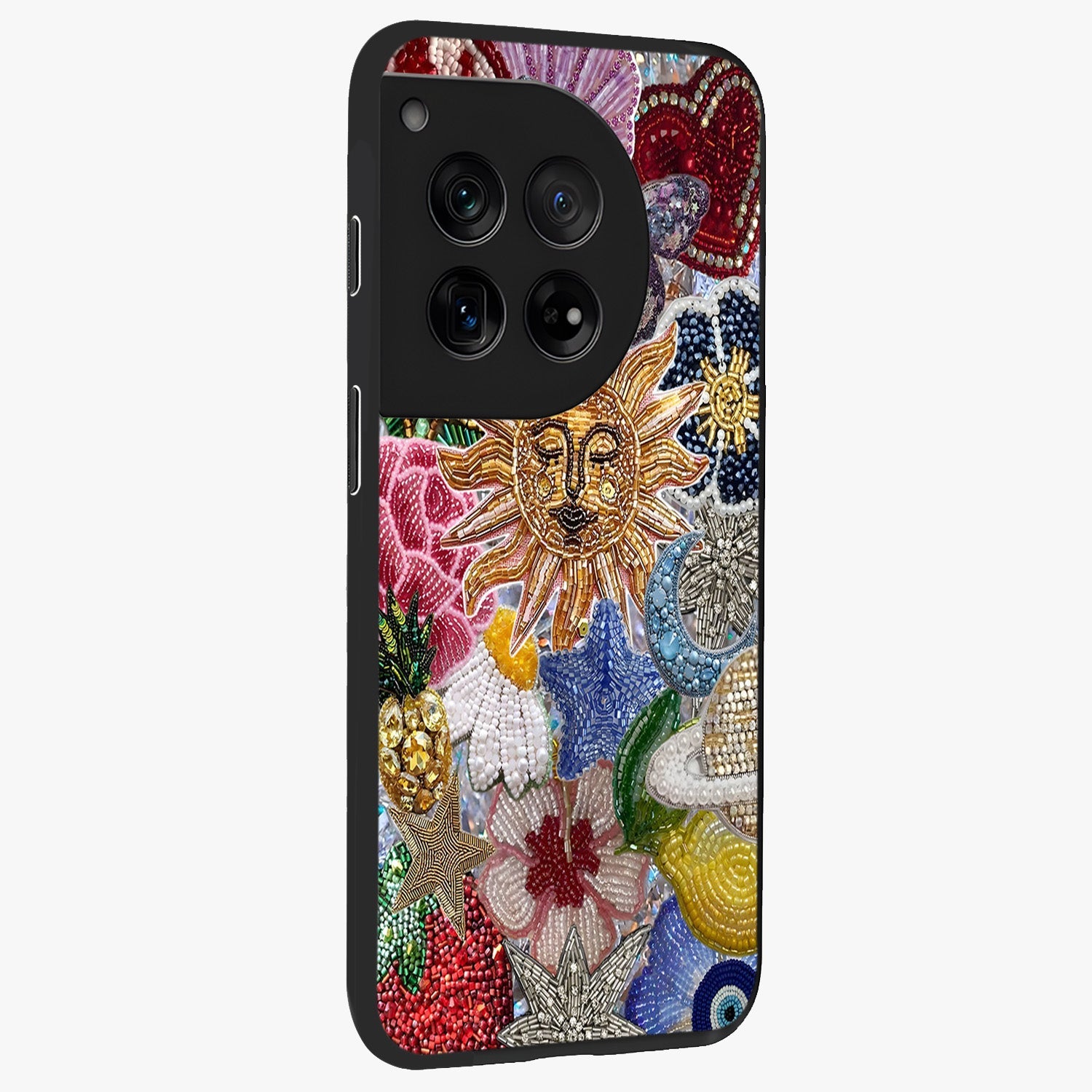 Celestial Floral and Playful Glass Case for 1+12 side perspective highlighting playful bloom textures and smooth edges