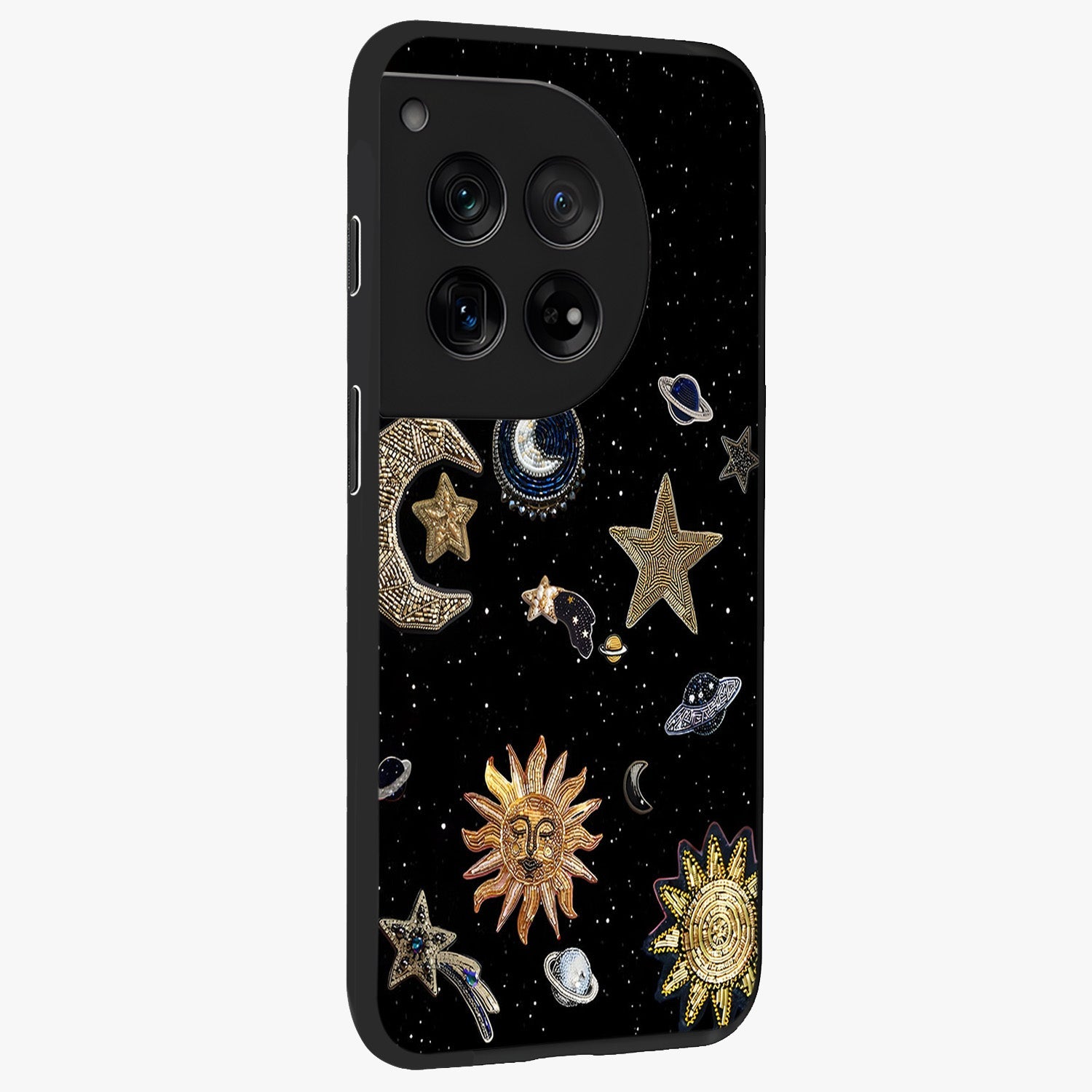 Celestial Star Charm Glass Case for 1+12 side perspective highlighting glowing star detailing and premium build