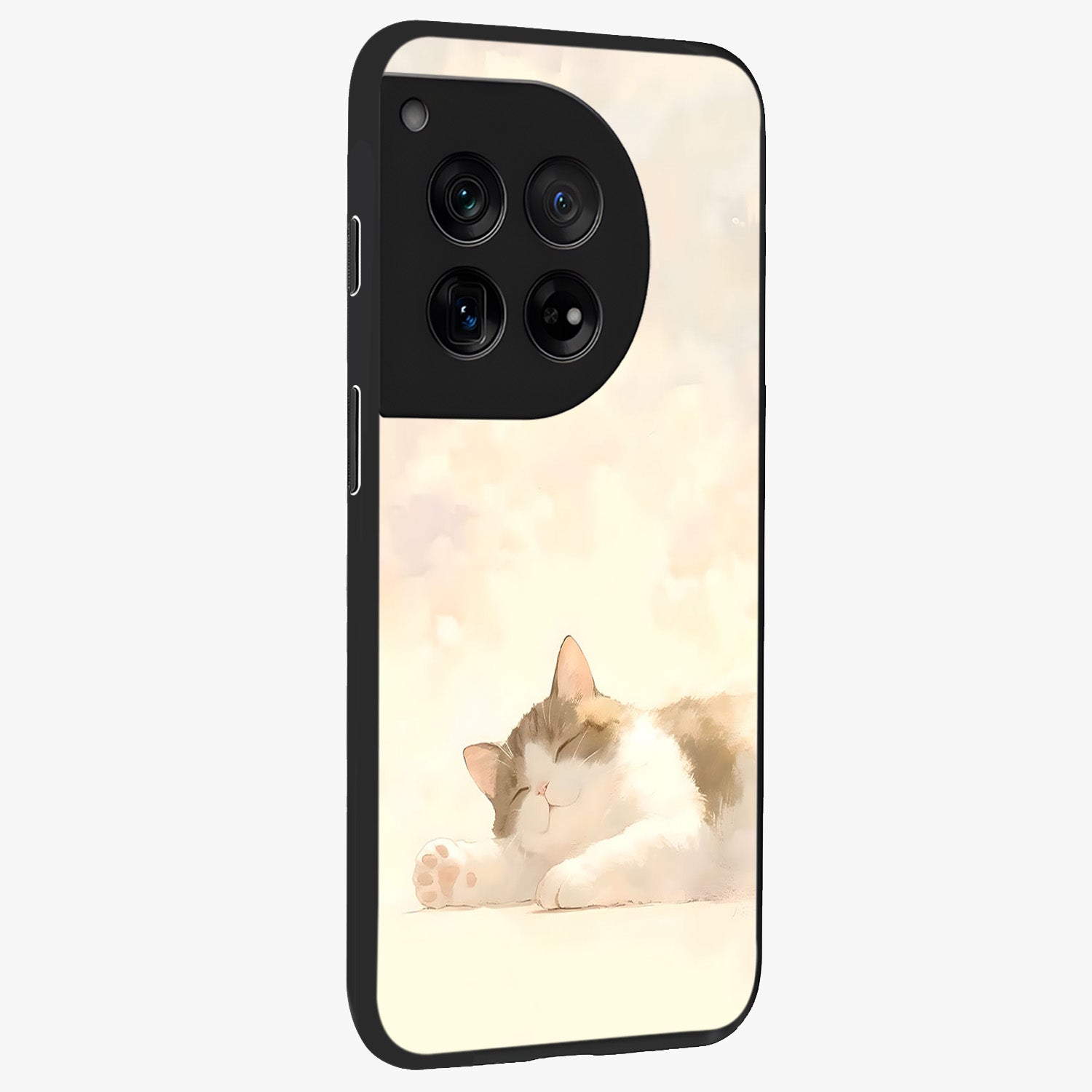 Cloud Nap Cat Glass Case for 1+12 side perspective highlighting charming feline details and premium edge finish