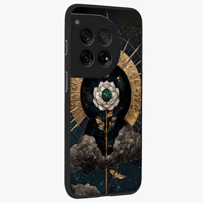 Cosmic Bloom Rose Glass Case for 1+12 side perspective highlighting glowing rose details and smooth premium build