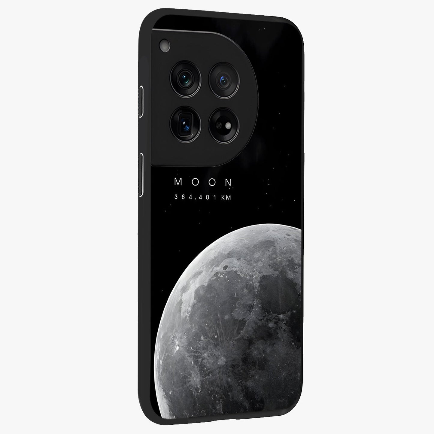 Cosmic Moon Glow Glass Case for 1+12 side perspective highlighting radiant moon detailing and smooth premium finish