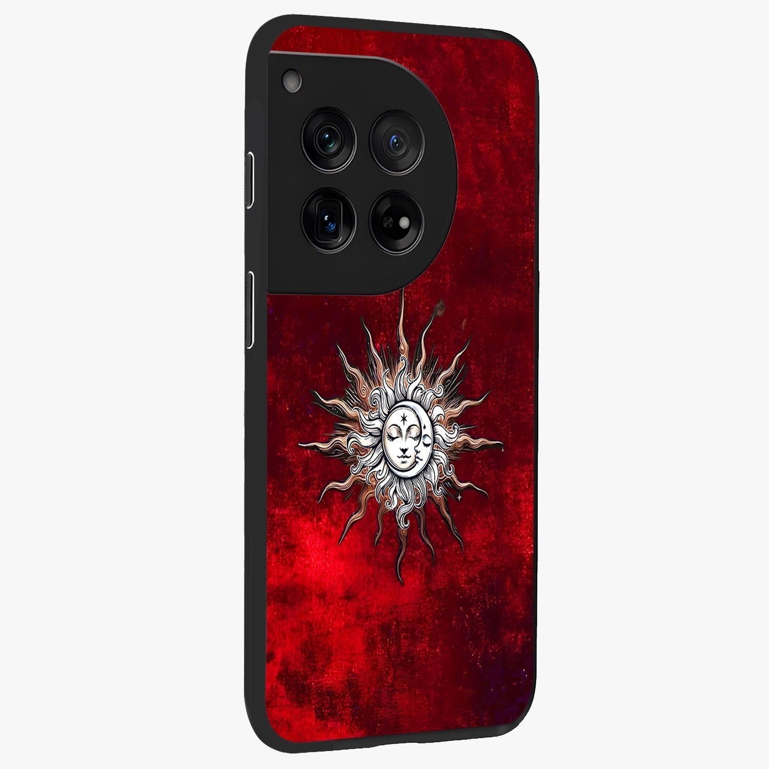 Cosmic Twin Eclipse Glass Case for 1+12 side perspective highlighting eclipse detailing and premium smooth build